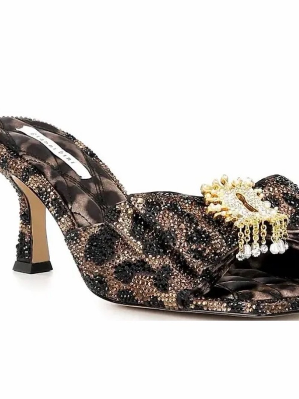 Gianni Bini Black & Brown Embellished Slide Heel with Gold Brooch